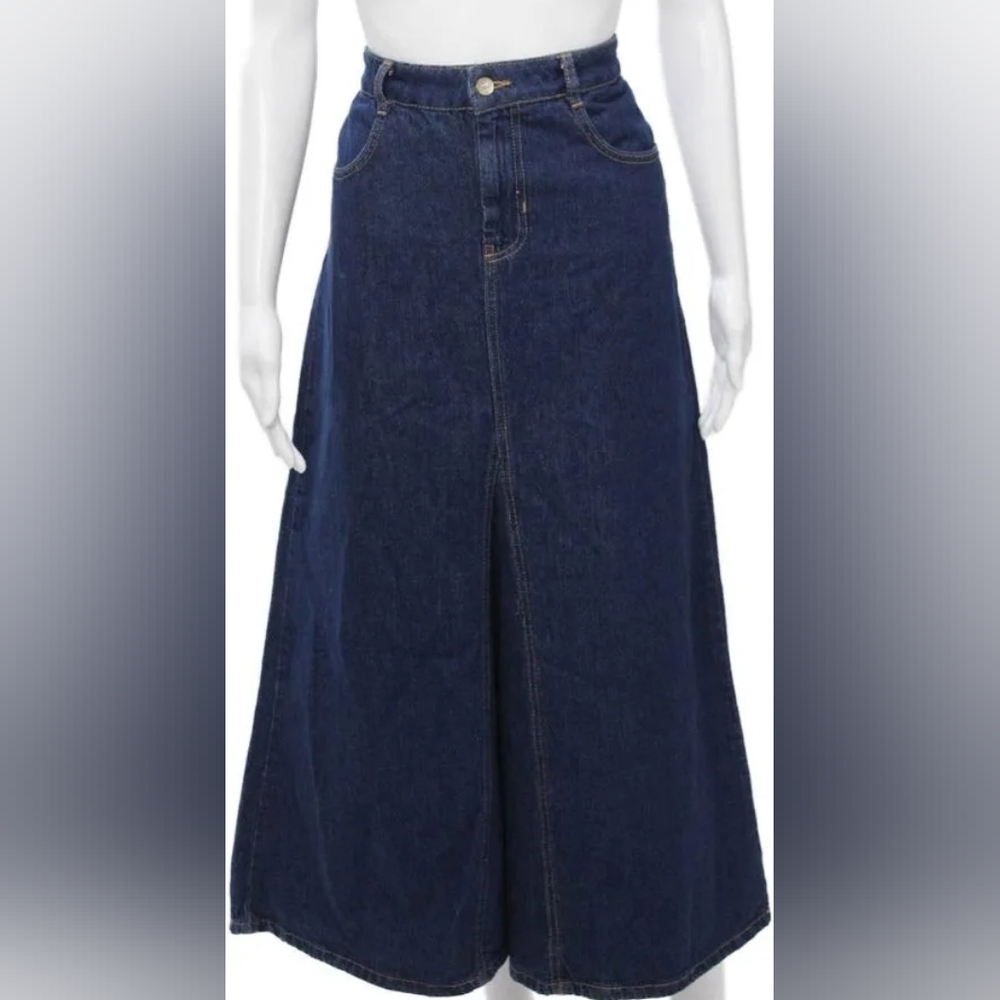 Zara A-Line Maxi Skirt Cotton Sz L Blue Nwt